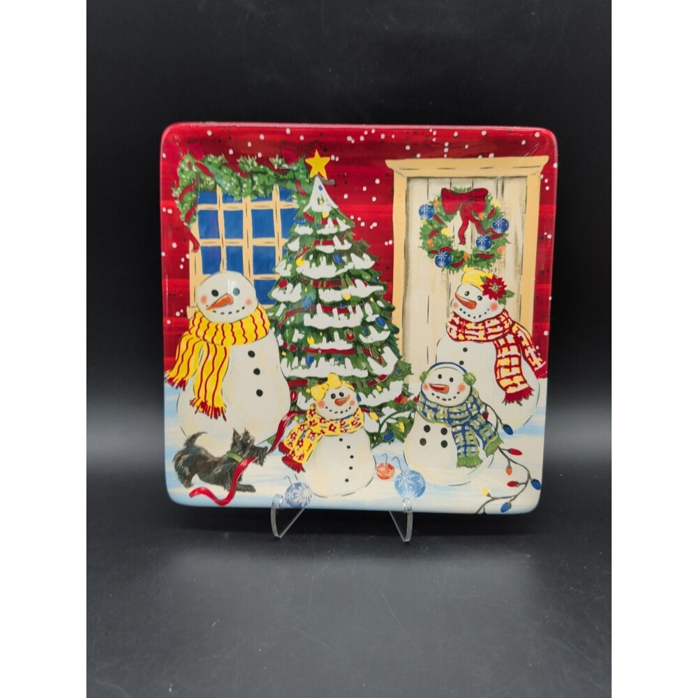 Nantucket Home For The Holidays 8-in Square Plate Snowman Family Terrier Tree
